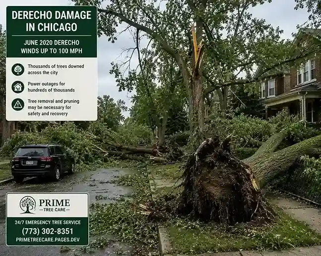 Chicago derecho storm damage to trees emergency guide