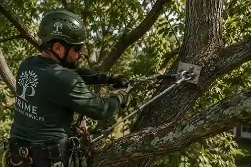 Tree cabling and bracing support system installed by Prime Tree Care in Chicago